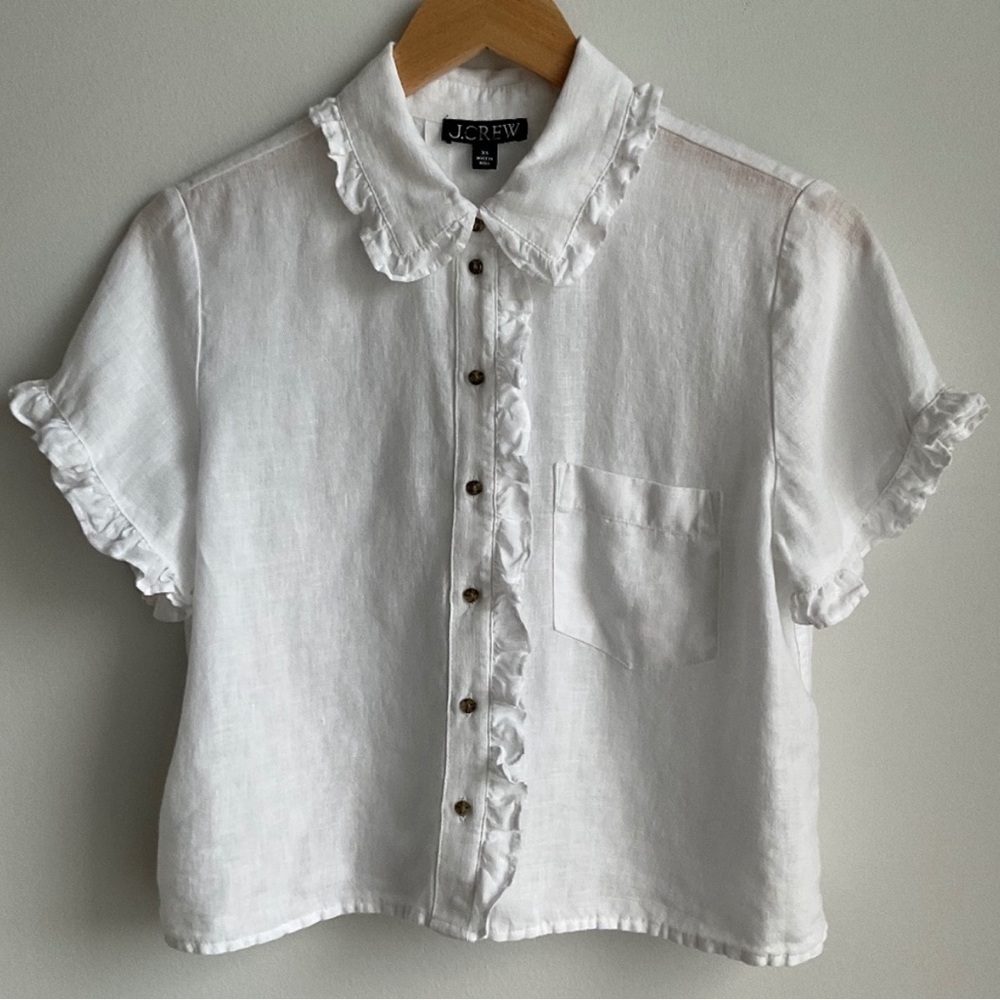 J. Crew Ruffle-trim button-up shirt in linen
